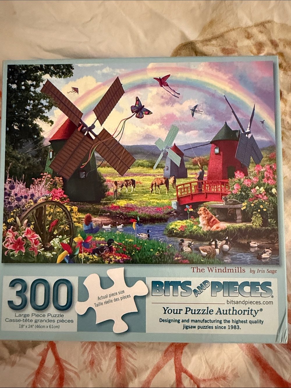 Bits and Pieces 300-Piece 'The Windmills' by Iris Sage Colorful Scenic Puzzle